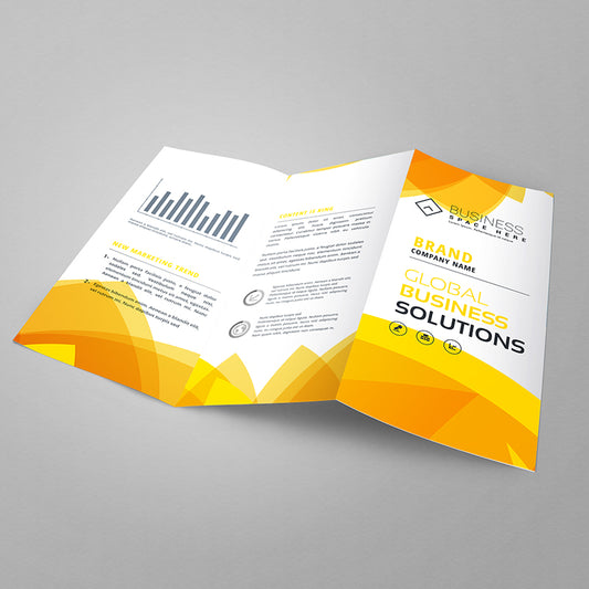 Picture of a Tri-Fold brochure laying flat open on a table