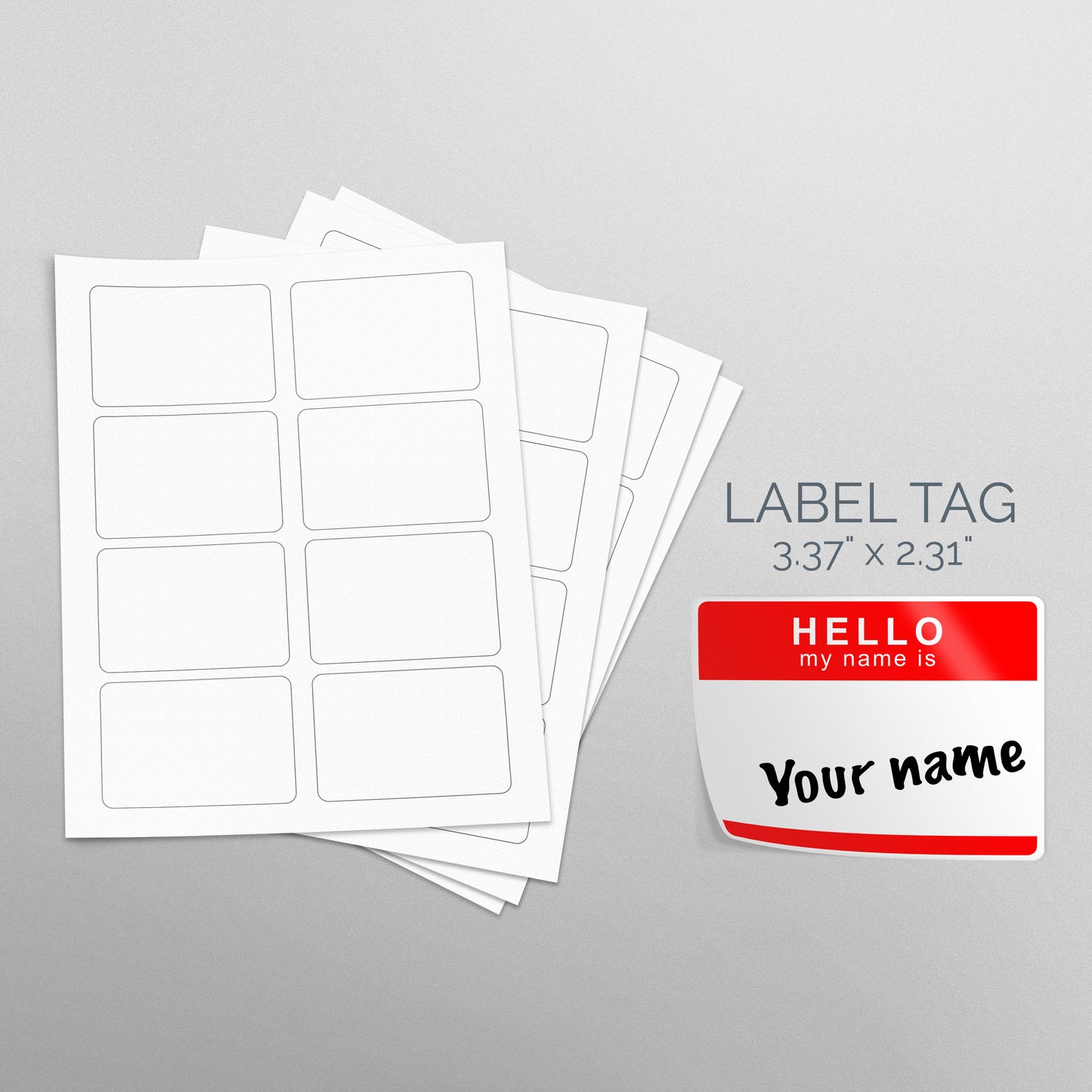 Picture of Sheets of paper with Die-Cut Rectangles Stickers "Hello my name is sticker" Pompano Printing Service