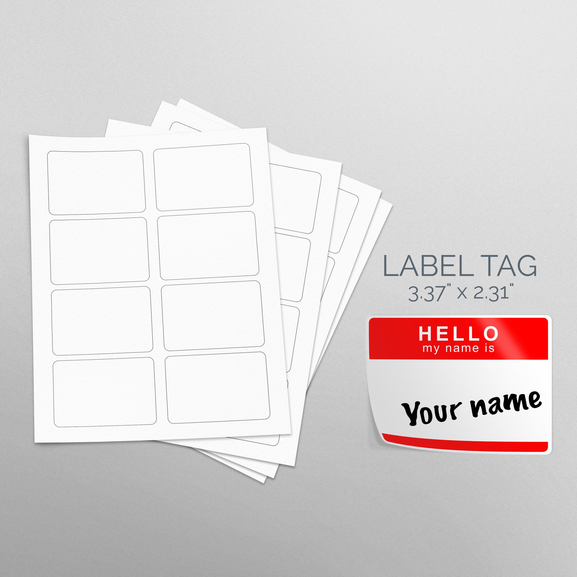 Picture of Sheets of paper with Die-Cut Rectangles Stickers "Hello my name is sticker" Pompano Printing Service