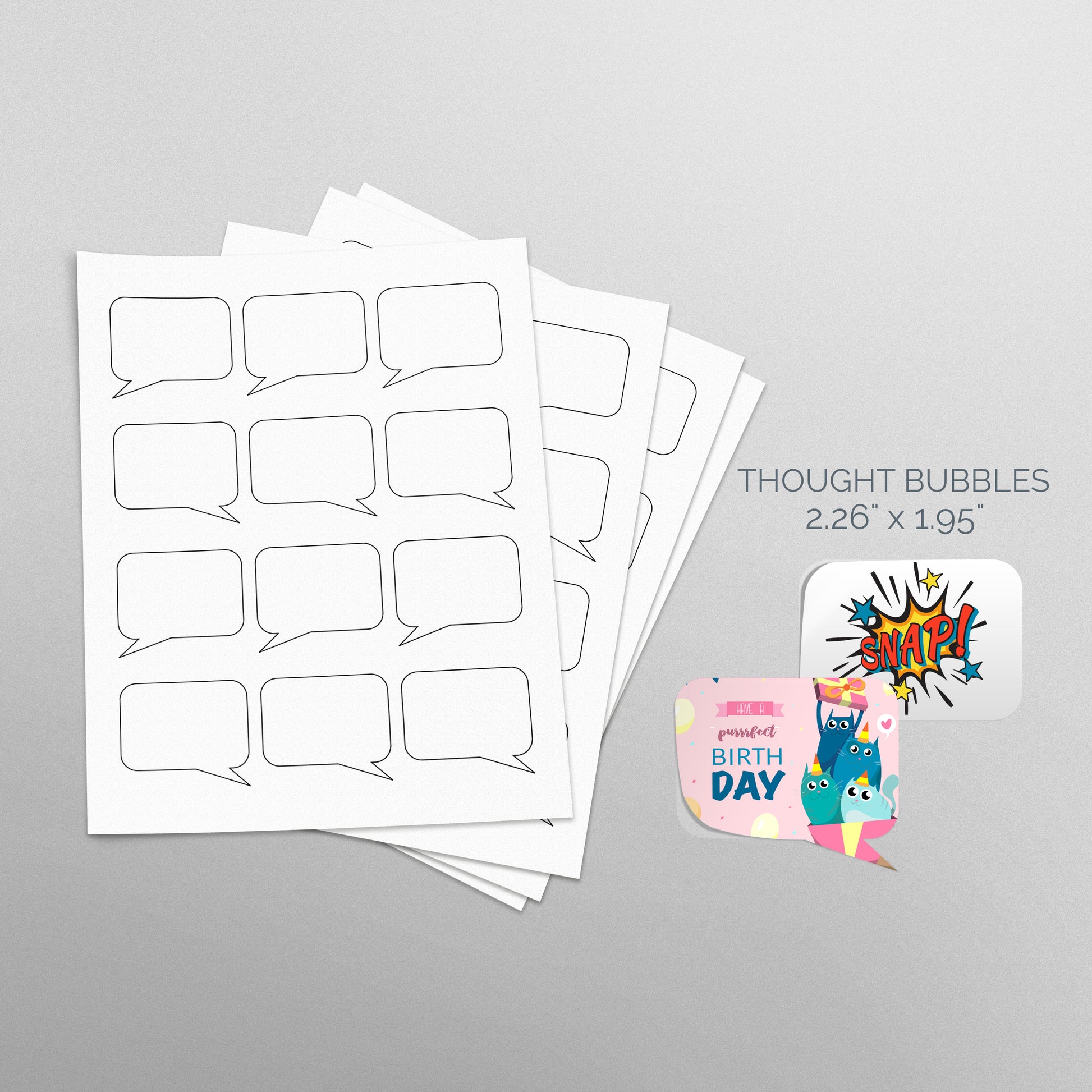 Sheets of paper with Die-Cut Thought Bubbles Stickers 2.25"x2" - Pompano Printing