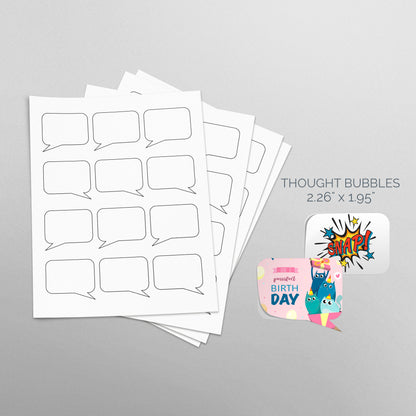 Sheets of paper with Die-Cut Thought Bubbles Stickers 2.25"x2" - Pompano Printing